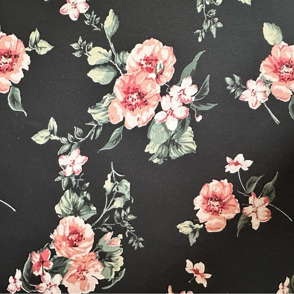 Pink Blush Short Black Chiffon V Neck Dress with Pink and Green Floral Motif - Picture 8 of 9